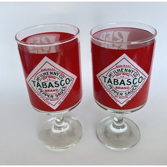 Red Eye Tabasco Bloody Mary Glasses Footed Glasses Vintage Lot of 2 Hot Sauce - Picture 3 of 12